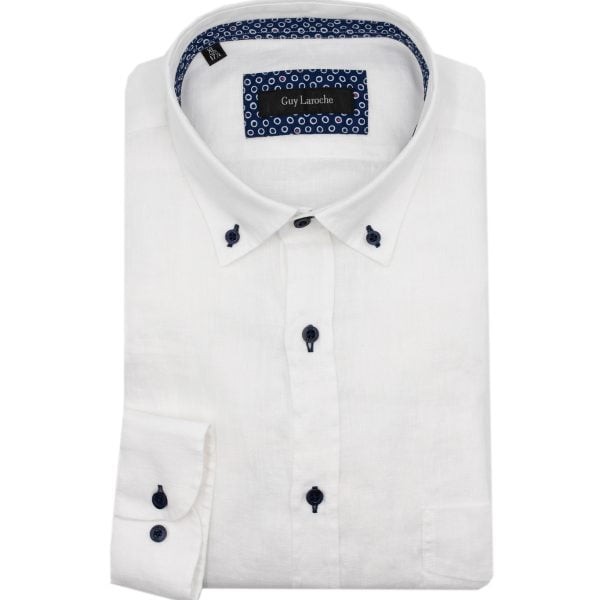 Πουκάμισο Guy Laroche λευκό λινό regular fit GL2218203_BD_1