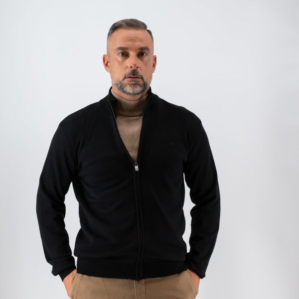 Ζακέτα βαμβακερή με φερμουάρ Guy Laroche μαύρη comfort fit GLDW27005_1 - M, Μαύρο