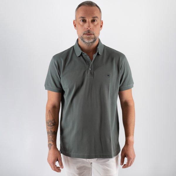 Μπλούζα πόλο Guy Laroche χακί Pima Cotton κοντομάνικη regular fit GLDS19090_18