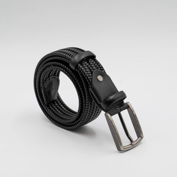 Ζώνη δερμάτινη Guy Laroche μαύρη, ελαστική πλεκτή GL660_001
