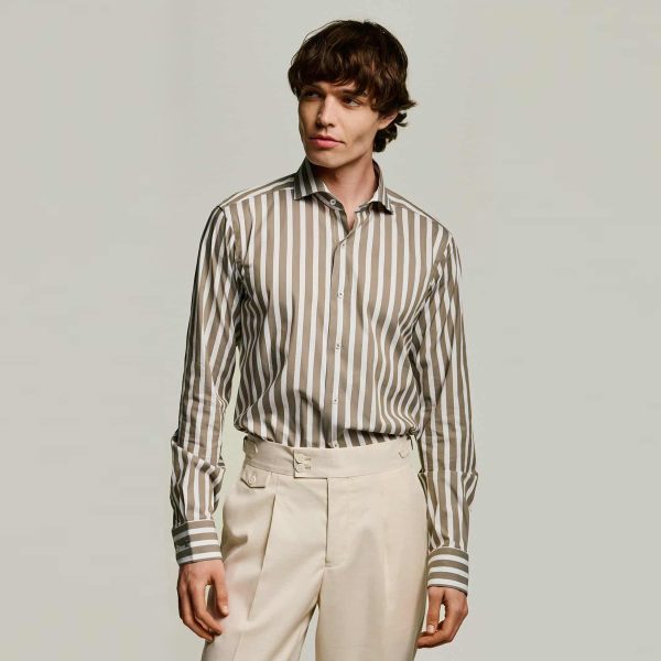 Πουκάμισο ριγέ Guy Laroche λαδί regular fit GLES18230_CL_2 - L, Λαδί