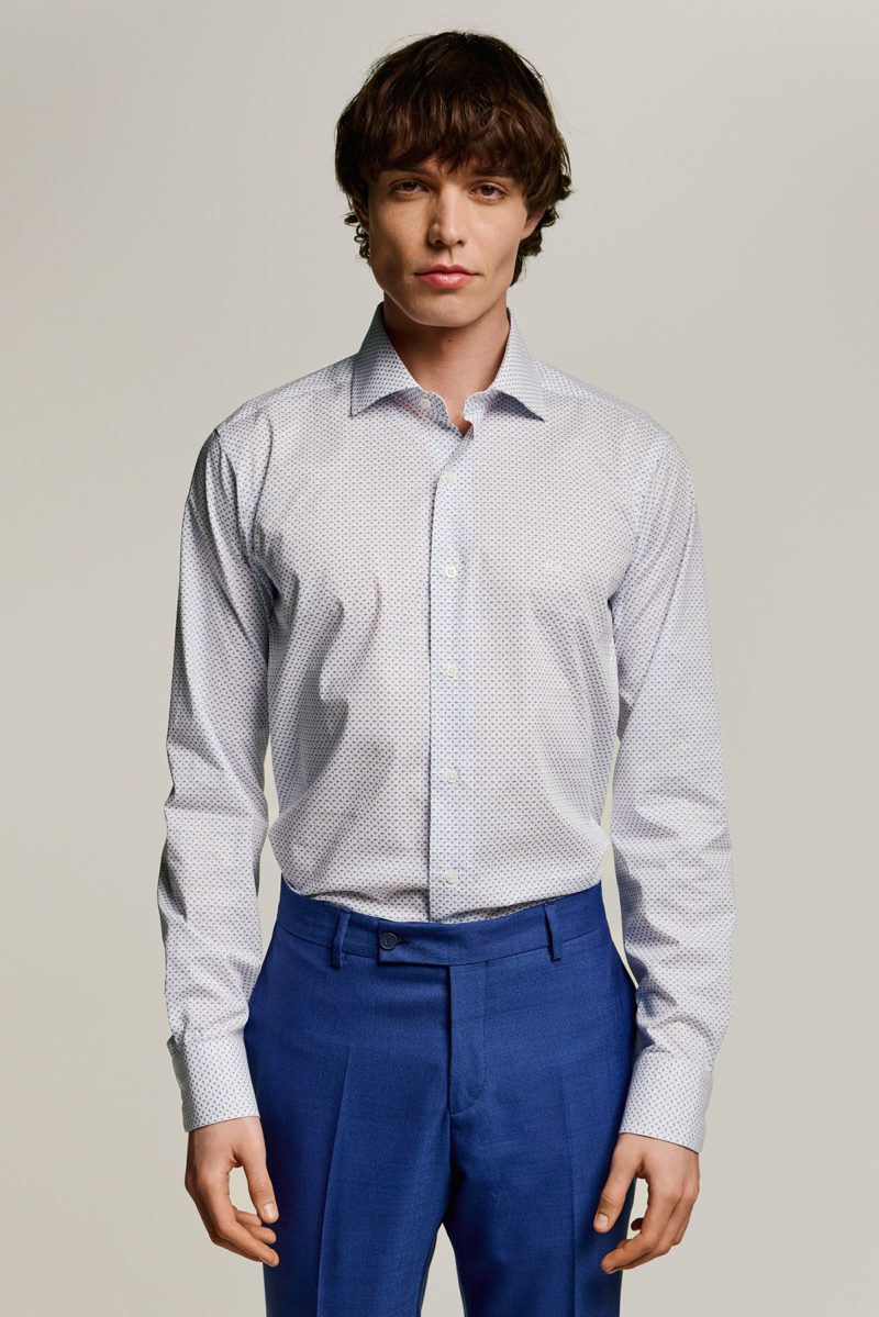 Πουκάμισο Guy Laroche λευκό με σιέλ μικροσχέδιο regular fit GLES18286_CL_1 - Image 4