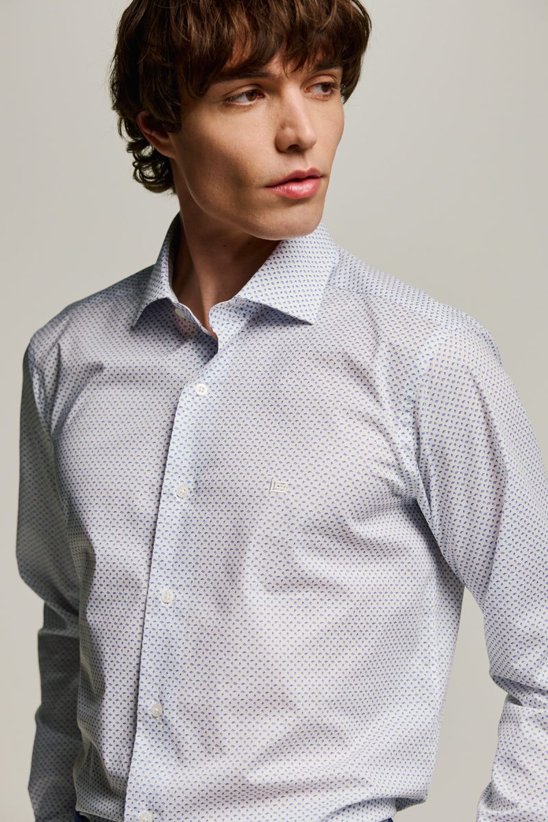 Πουκάμισο Guy Laroche λευκό με σιέλ μικροσχέδιο regular fit GLES18286_CL_1 - Image 3