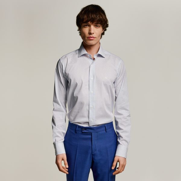 Πουκάμισο Guy Laroche λευκό με σιέλ μικροσχέδιο regular fit GLES18286_CL_1