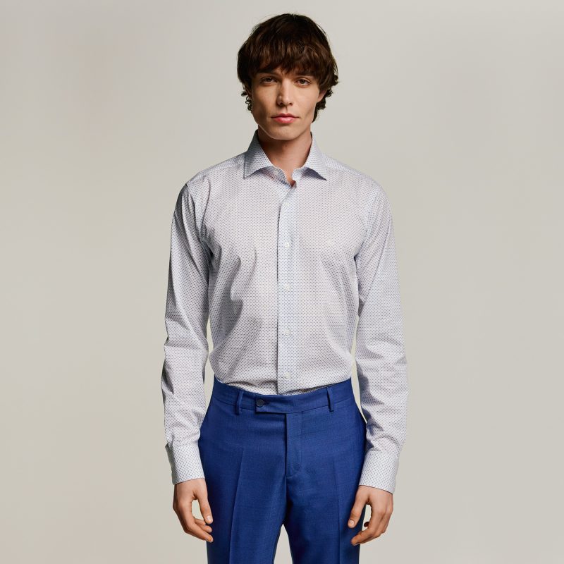 Πουκάμισο Guy Laroche λευκό με σιέλ μικροσχέδιο regular fit GLES18286_CL_1