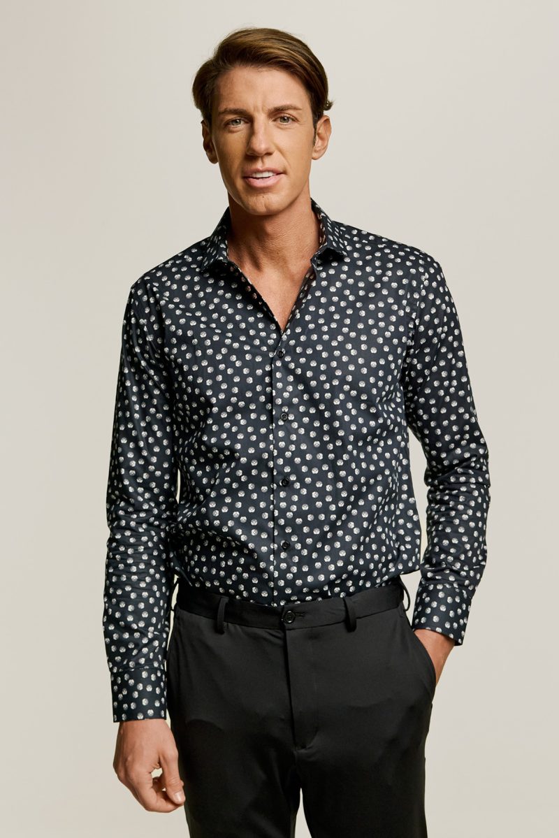 Πουκάμισο με μικροσχέδιο Guy Laroche μαύρο fit line GLES18740_SL_4 - Image 3