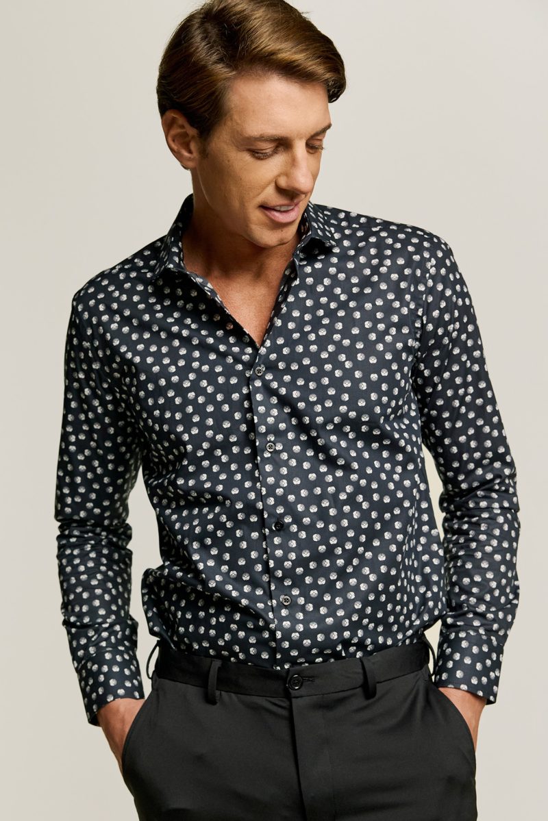 Πουκάμισο με μικροσχέδιο Guy Laroche μαύρο fit line GLES18740_SL_4 - Image 2