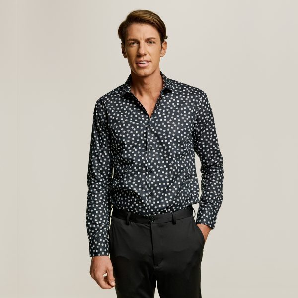 Πουκάμισο με μικροσχέδιο Guy Laroche μαύρο fit line GLES18740_SL_4