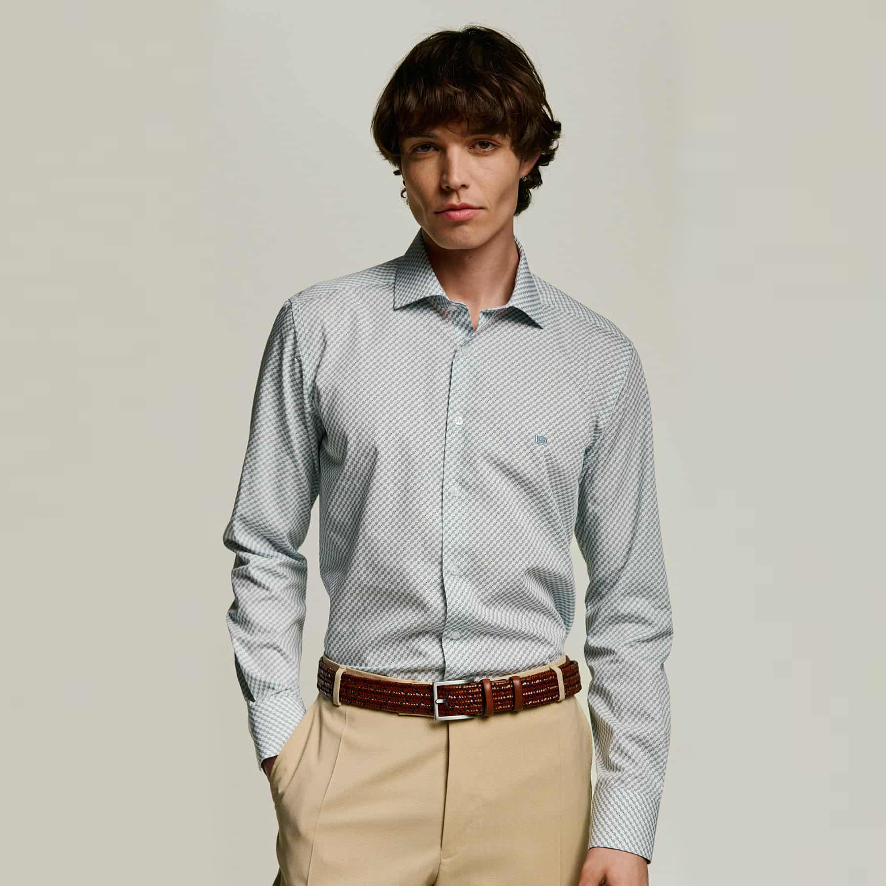 Πουκάμισο Guy Laroche με μικροσχέδιο στο χρώμα της μέντας fit line GLES18751_SL_3