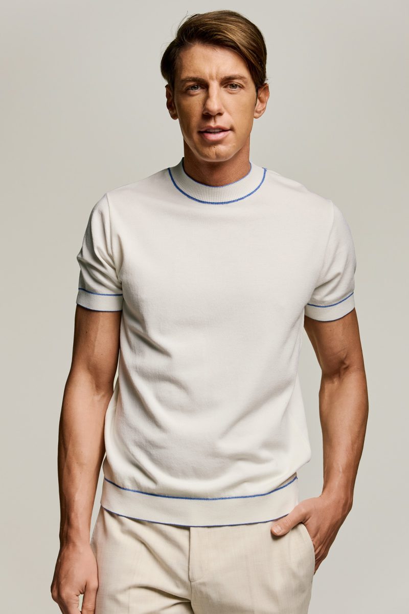 College πλεκτή λαιμόκοψη Guy Laroche εκρού regular fit GLES17205_3 - Image 2