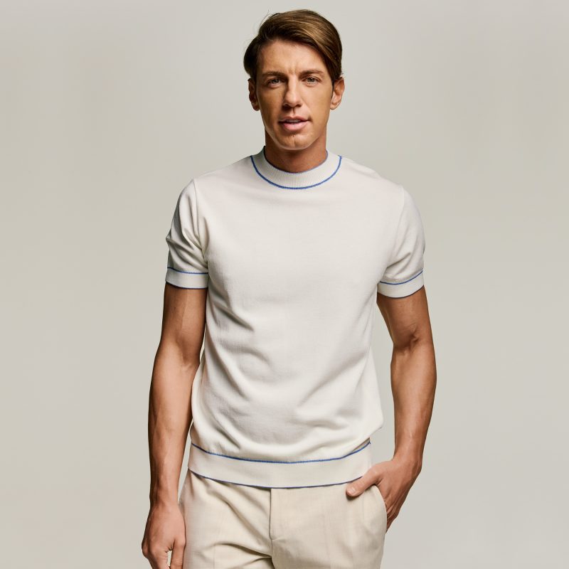 College πλεκτή λαιμόκοψη Guy Laroche εκρού regular fit GLES17205_3