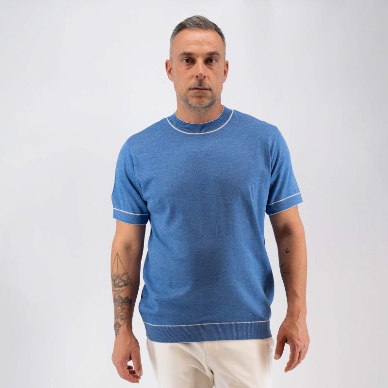 College πλεκτή λαιμόκοψη Guy Laroche ίντιγκο regular fit GLES17205_4