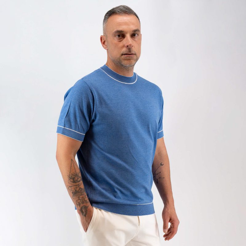 College πλεκτή λαιμόκοψη Guy Laroche ίντιγκο regular fit GLES17205_4 - Image 4