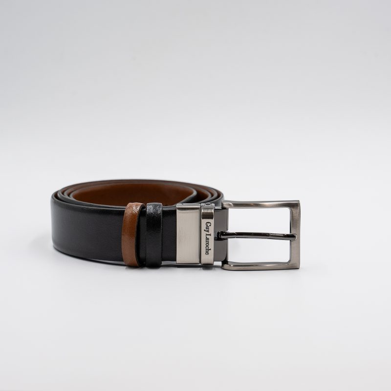 Ζώνη δερμάτινη Guy Laroche διπλής όψης μαύρη-ταμπά GL1357 D_F_1/3 - Image 5