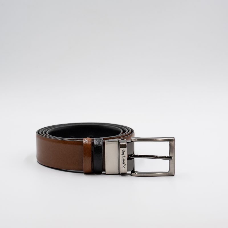 Ζώνη δερμάτινη Guy Laroche διπλής όψης μαύρη-ταμπά GL1357 D_F_1/3 - Image 6