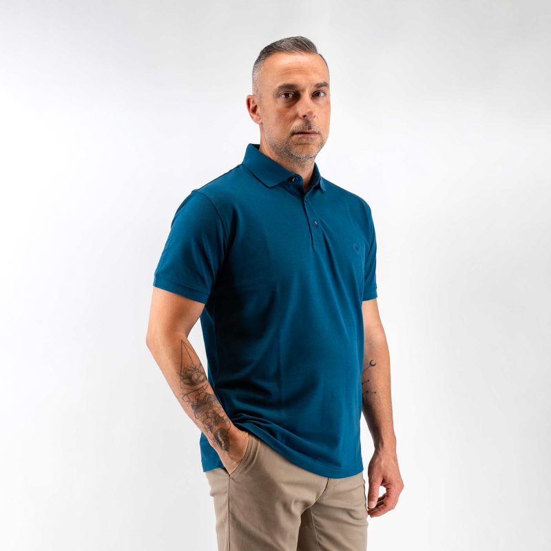 Μπλούζα πόλο Guy Laroche πετρόλ Pima Cotton κοντομάνικη regular fit GLDS19090_13 - Image 2