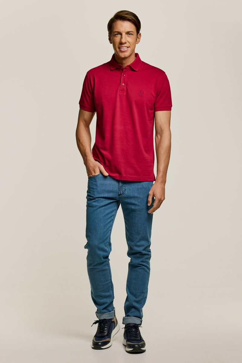 Μπλούζα πόλο Guy Laroche κόκκινη Pima Cotton κοντομάνικη regular fit GLDS19090_5 - Image 3