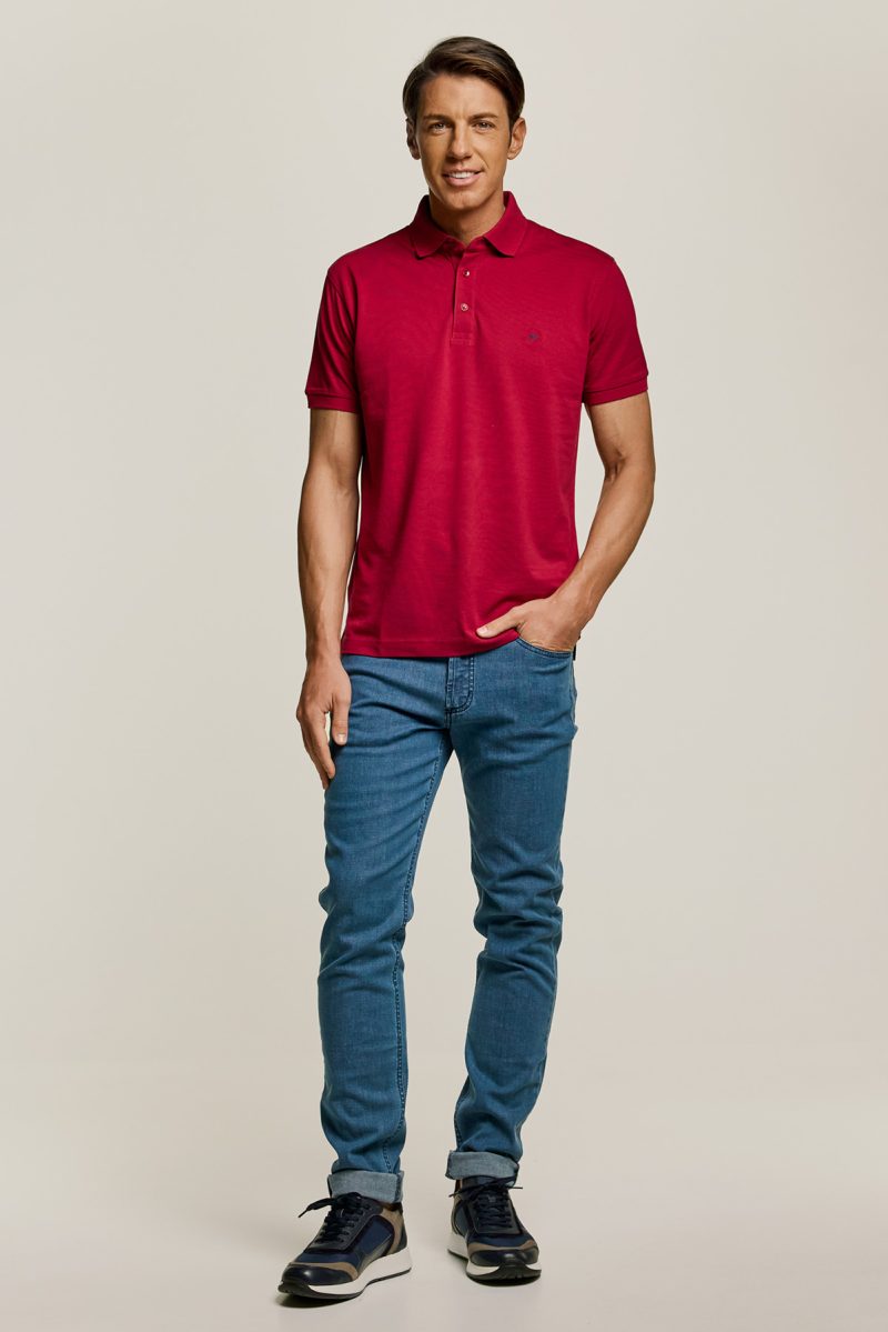 Μπλούζα πόλο Guy Laroche κόκκινη Pima Cotton κοντομάνικη regular fit GLDS19090_5 - Image 2