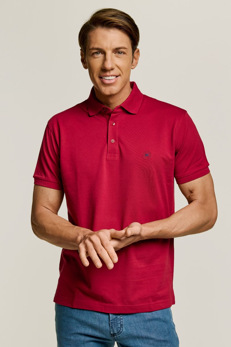 Μπλούζα πόλο Guy Laroche κόκκινη Pima Cotton κοντομάνικη regular fit GLDS19090_5 - Image 4