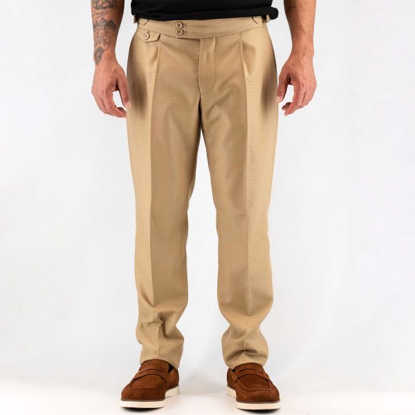 Παντελόνι με φιούμπα Guy Laroche κάμελ modern fit GLES12202_096R_5