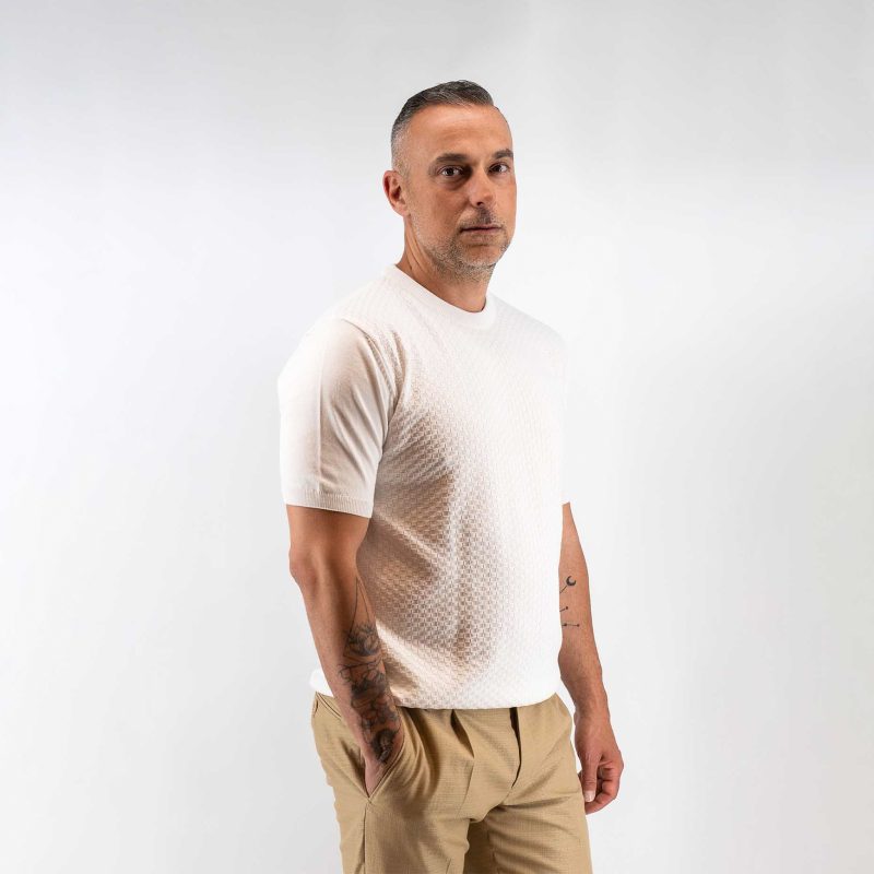Μπλούζα πλεκτή College Guy Laroche εκρού modern fit GLES17201_3 - Image 3