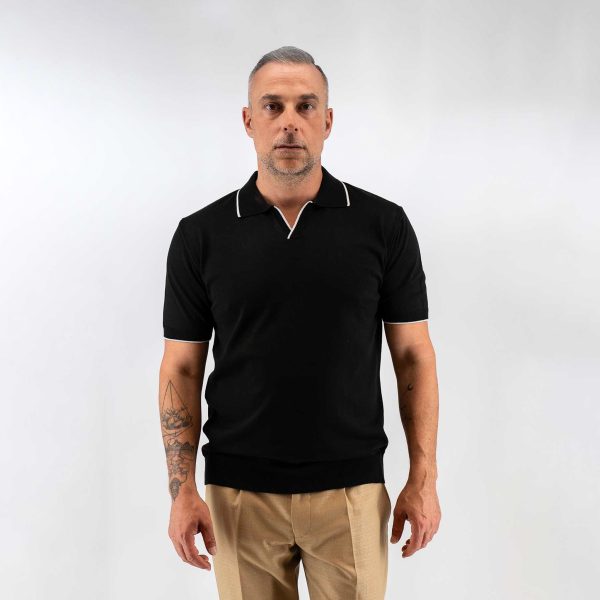 Μπλούζα πλεκτή με γιακά και βε Guy Laroche μαύρη modern fit GLES17203_17