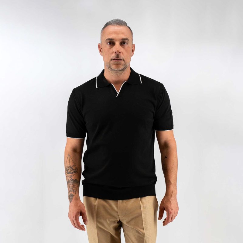 Μπλούζα πλεκτή με γιακά και βε Guy Laroche μαύρη modern fit GLES17203_17