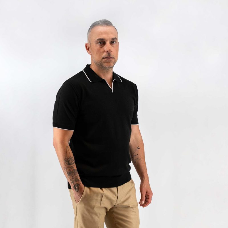 Μπλούζα πλεκτή με γιακά και βε Guy Laroche μαύρη modern fit GLES17203_17 - Image 2