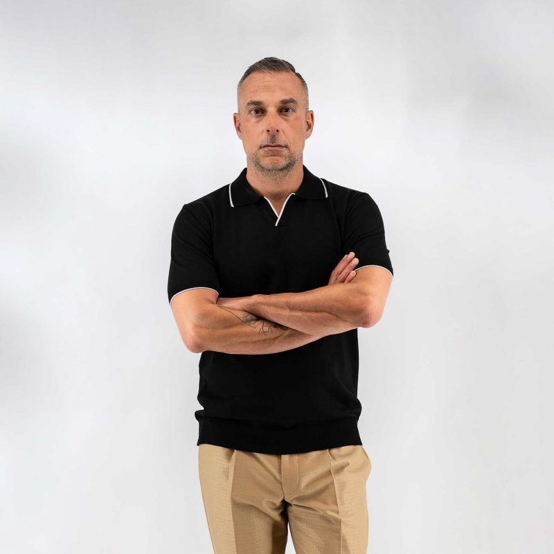 Μπλούζα πλεκτή με γιακά και βε Guy Laroche μαύρη modern fit GLES17203_17 - Image 5