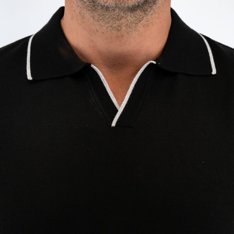 Μπλούζα πλεκτή με γιακά και βε Guy Laroche μαύρη modern fit GLES17203_17 - Image 4
