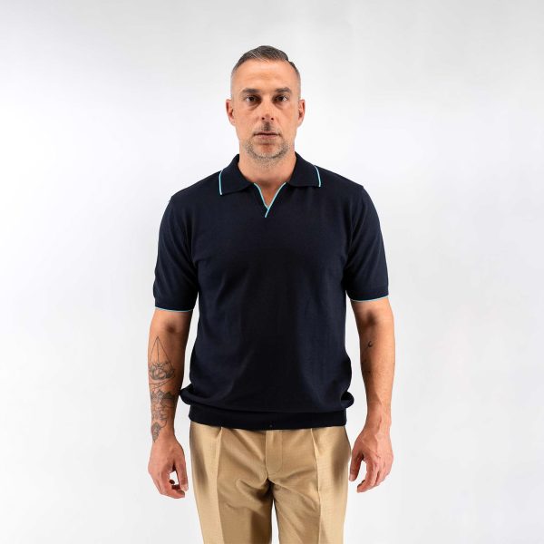 Μπλούζα πλεκτή με γιακά και βε Guy Laroche μπλε modern fit GLES17203_2