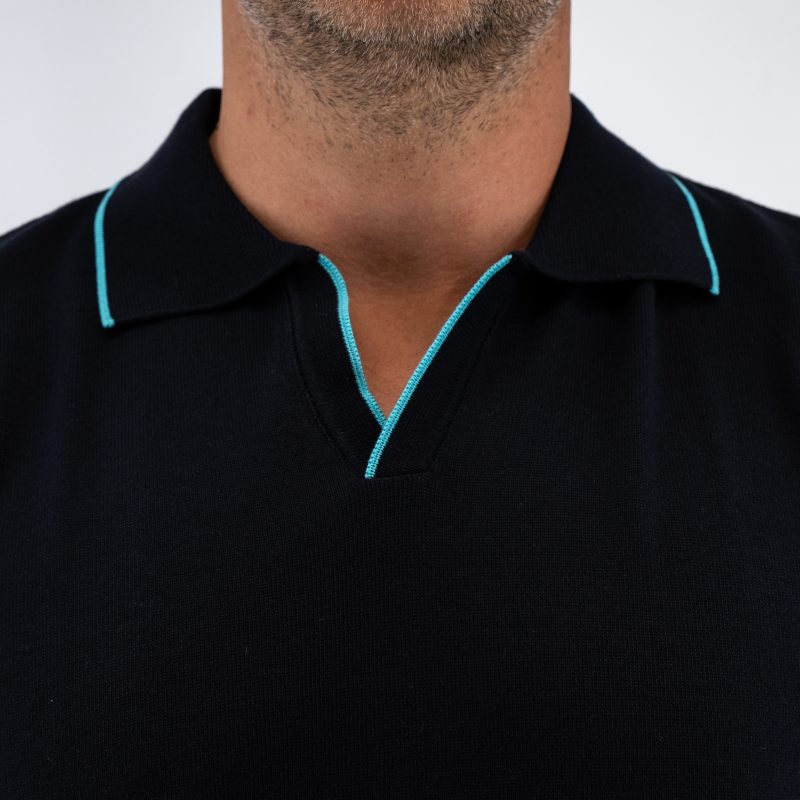 Μπλούζα πλεκτή με γιακά και βε Guy Laroche μπλε modern fit GLES17203_2 - Image 3