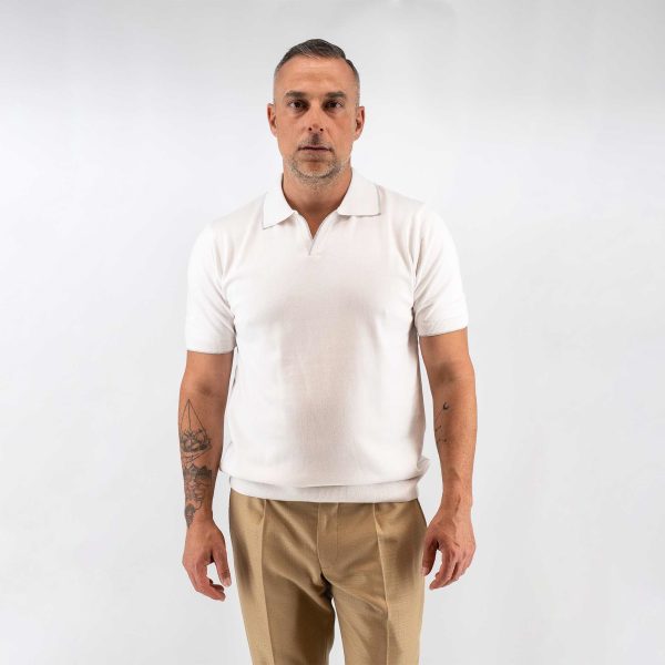 Μπλούζα πλεκτή με γιακά και βε Guy Laroche εκρού modern fit GLES17203_3