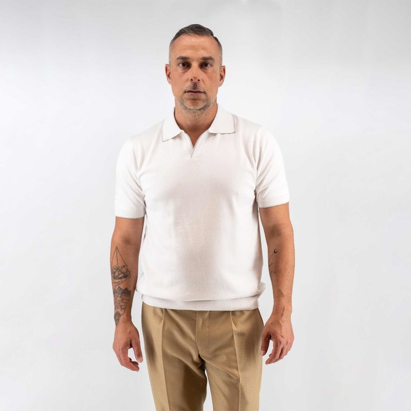 Μπλούζα πλεκτή με γιακά και βε Guy Laroche εκρού modern fit GLES17203_3