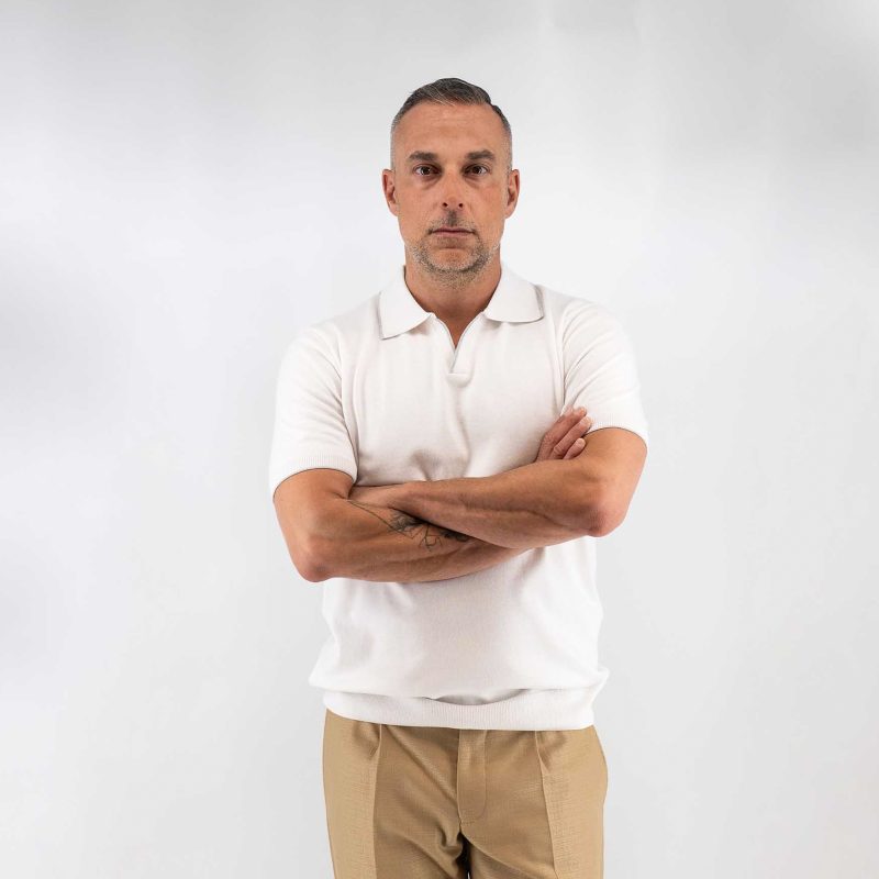 Μπλούζα πλεκτή με γιακά και βε Guy Laroche εκρού modern fit GLES17203_3 - Image 2