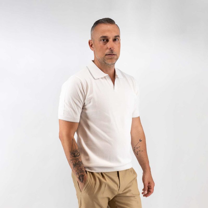 Μπλούζα πλεκτή με γιακά και βε Guy Laroche εκρού modern fit GLES17203_3 - Image 5