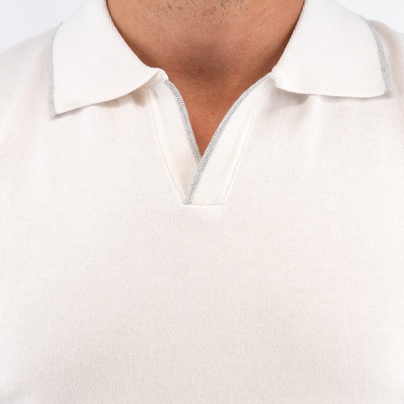 Μπλούζα πλεκτή με γιακά και βε Guy Laroche εκρού modern fit GLES17203_3 - Image 4