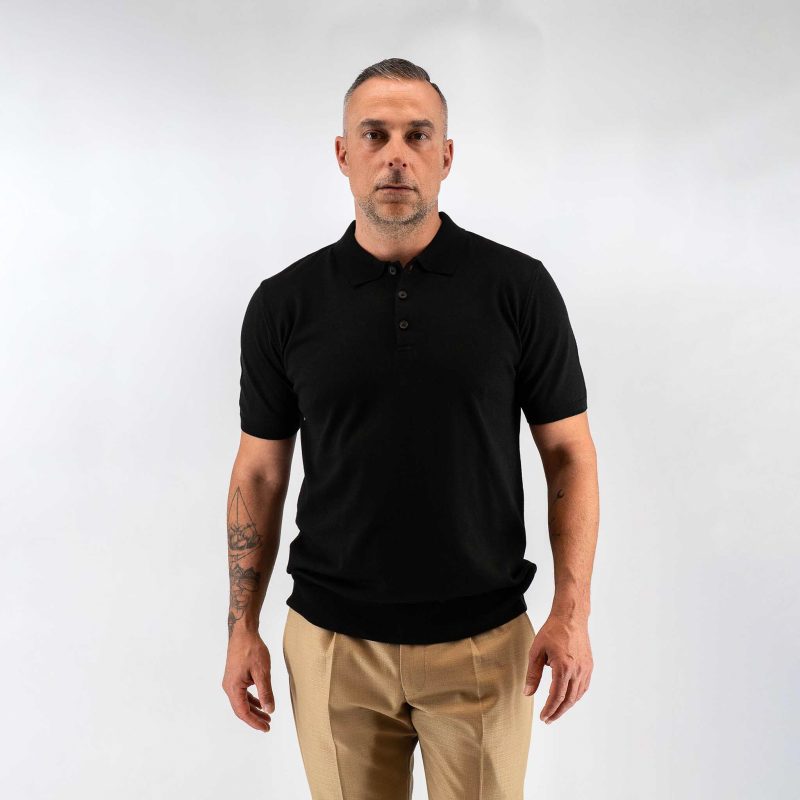Πλεκτό polo Guy Laroche μαύρο modern fit GLES17204B_17