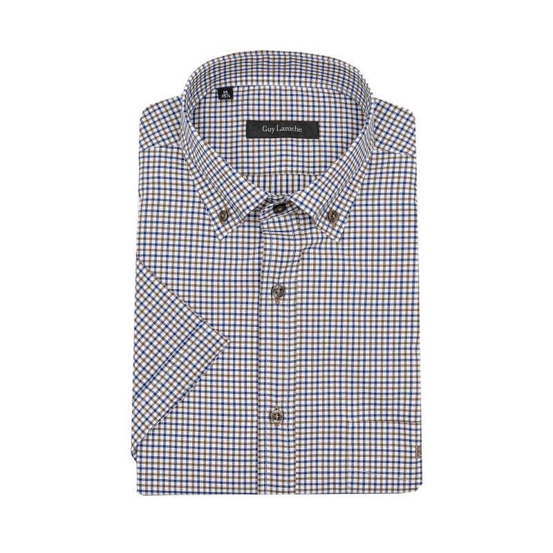 Πουκάμισο κοντομάνικο Guy Laroche καρώ καφέ regular fit GLES18261_BDSS_2