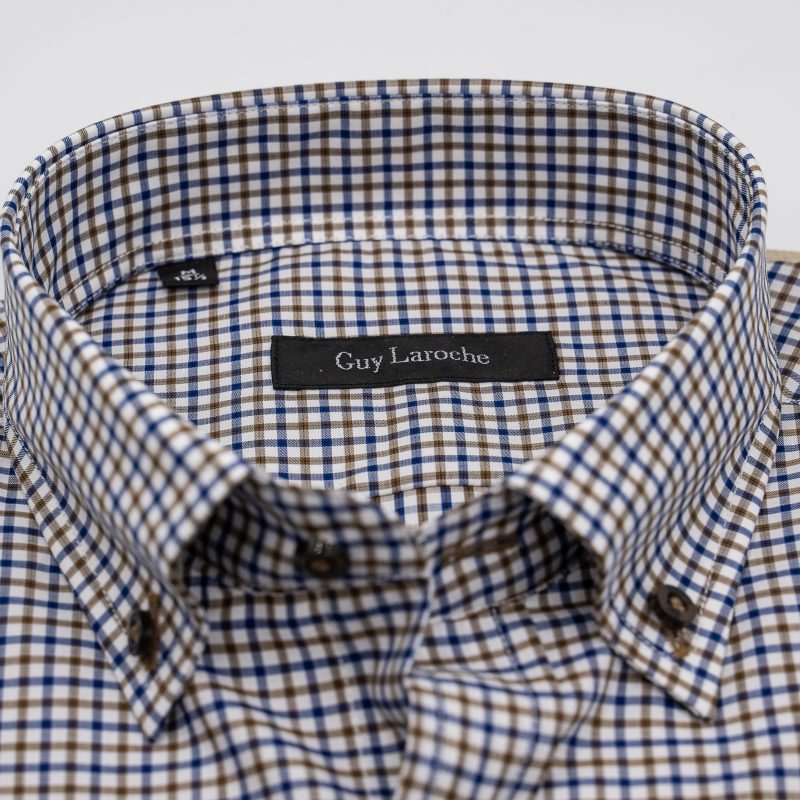 Πουκάμισο κοντομάνικο Guy Laroche καρώ καφέ regular fit GLES18261_BDSS_2 - Image 3
