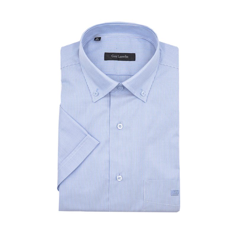 Πουκάμισο πτι καρώ κοντομάνικο Guy Laroche σιέλ regular fit GLES18304_BDSS_1