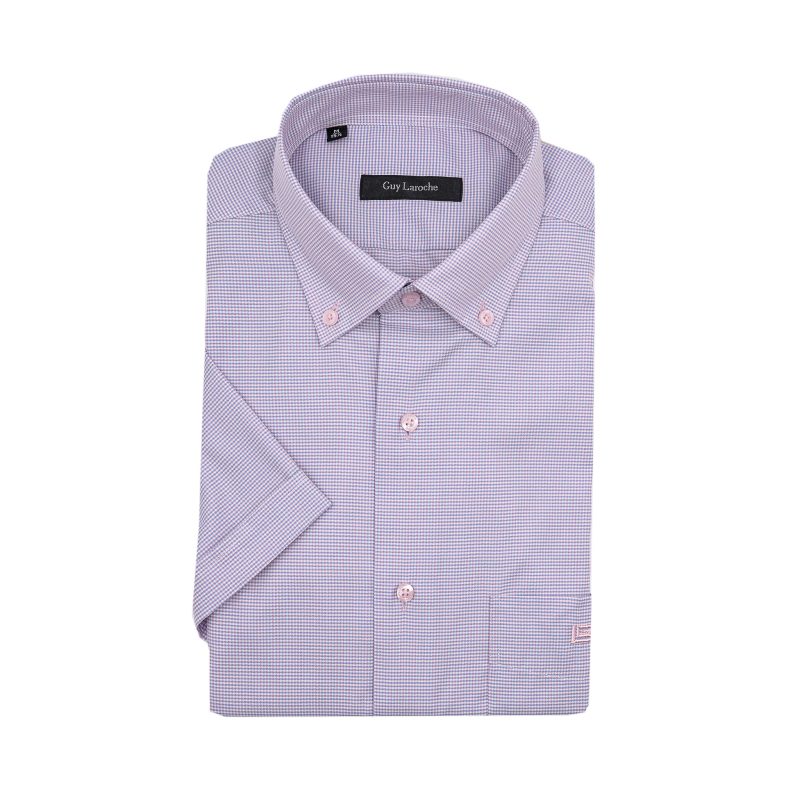 Πουκάμισο πτι καρώ κοντομάνικο Guy Laroche ροζ regular fit GLES18304_BDSS_2