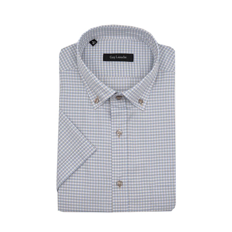 Πουκάμισο κοντομάνικο Guy Laroche καρώ μπεζ regular fit GLES18309_BDSS_4