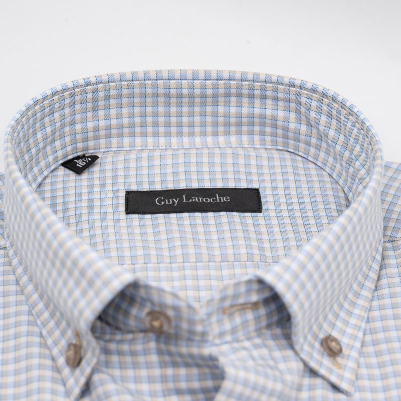 Πουκάμισο κοντομάνικο Guy Laroche καρώ μπεζ regular fit GLES18309_BDSS_4 - Image 2