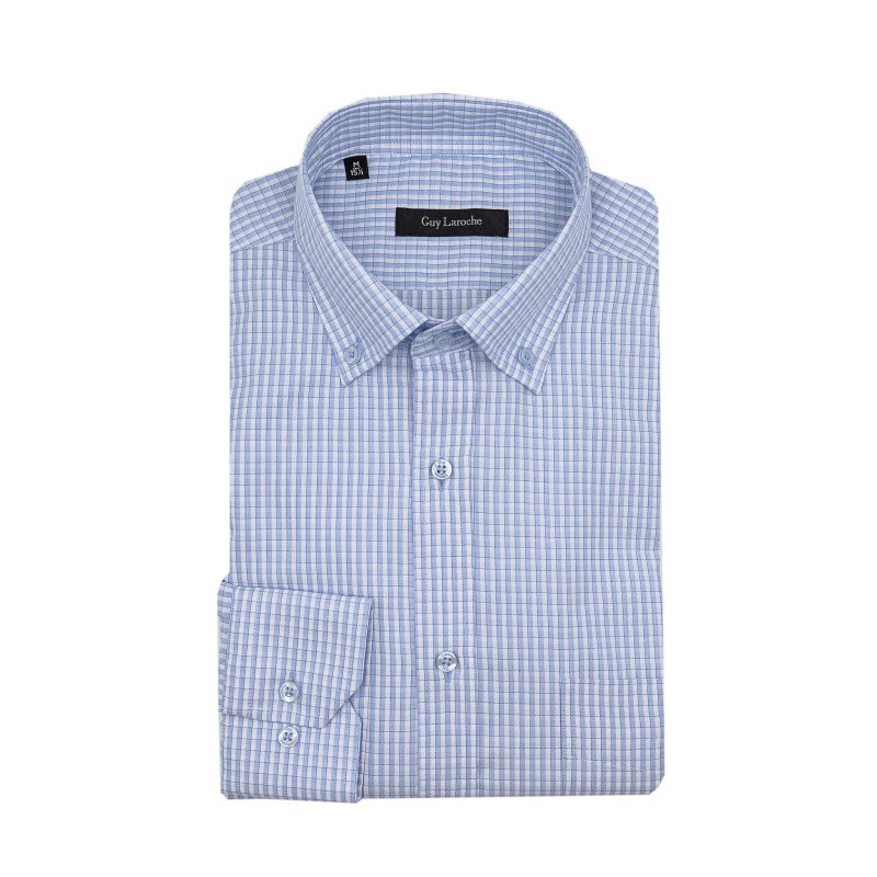 Πουκάμισο καρώ Guy Laroche σιέλ regular fit GLES18309_BD_1