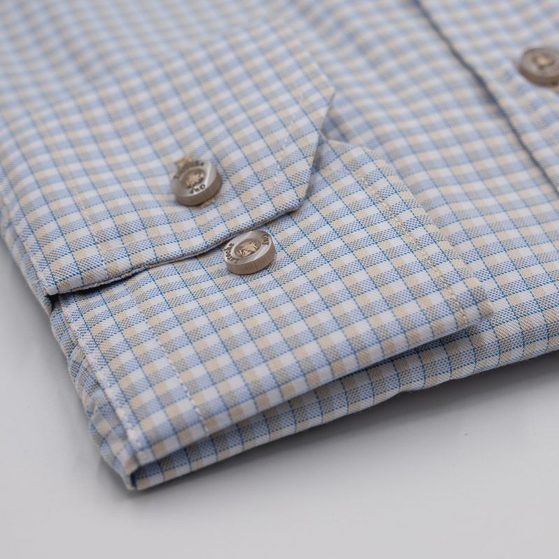 Πουκάμισο καρώ Guy Laroche μπεζ regular fit GLES18309_BD_4 - Image 3