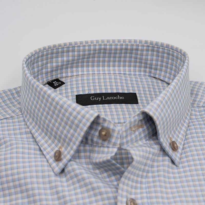 Πουκάμισο καρώ Guy Laroche μπεζ regular fit GLES18309_BD_4 - Image 4
