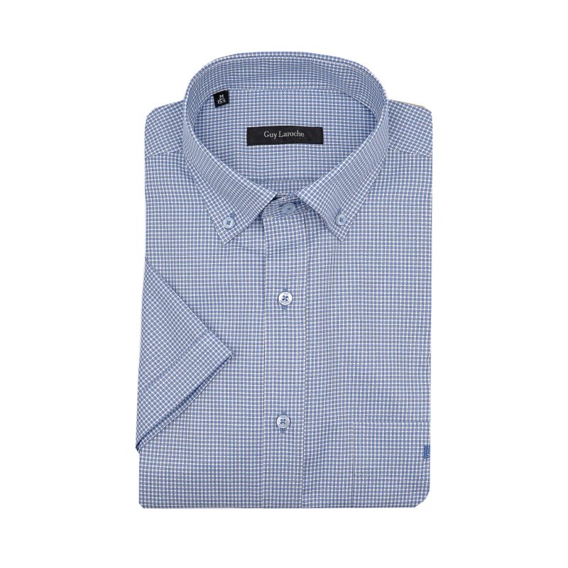 Πουκάμισο κοντομάνικο Guy Laroche καρώ μπλε regular fit GLES18312_BDSS_2