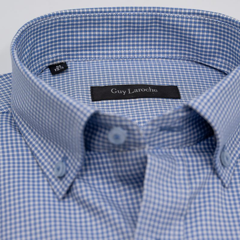 Πουκάμισο κοντομάνικο Guy Laroche καρώ μπλε regular fit GLES18312_BDSS_2 - Image 3