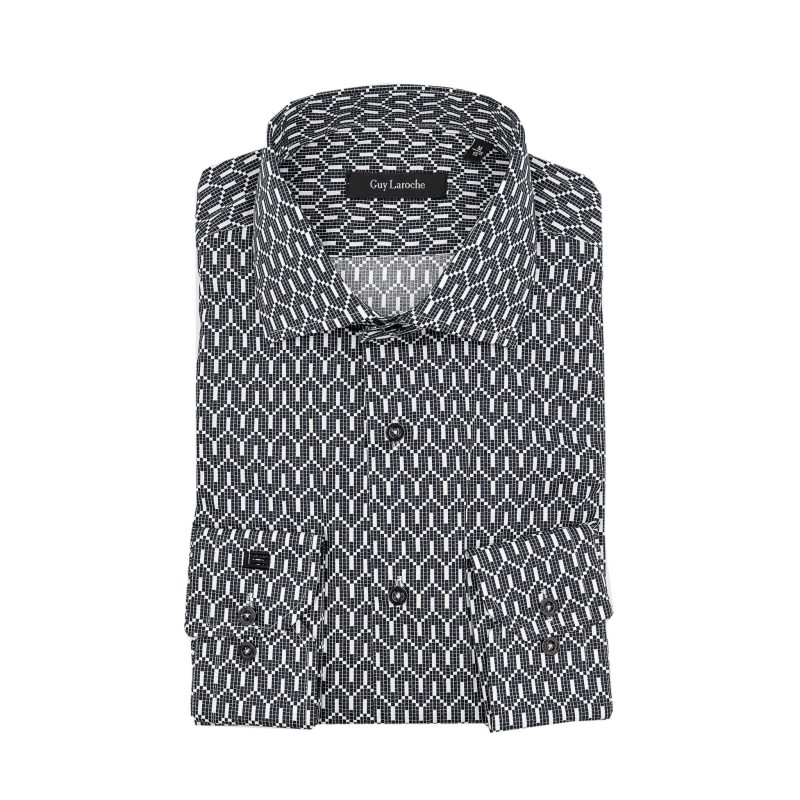 Πουκάμισο Guy Laroche ασπρόμαυρο με μικροσχέδιο regular fit GLES18724_CL_1